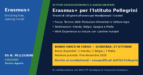 Progetto Erasmus+ VET: Mobilità all'estero per gli studenti e neodiplomati dell'Agrario Pellegrini